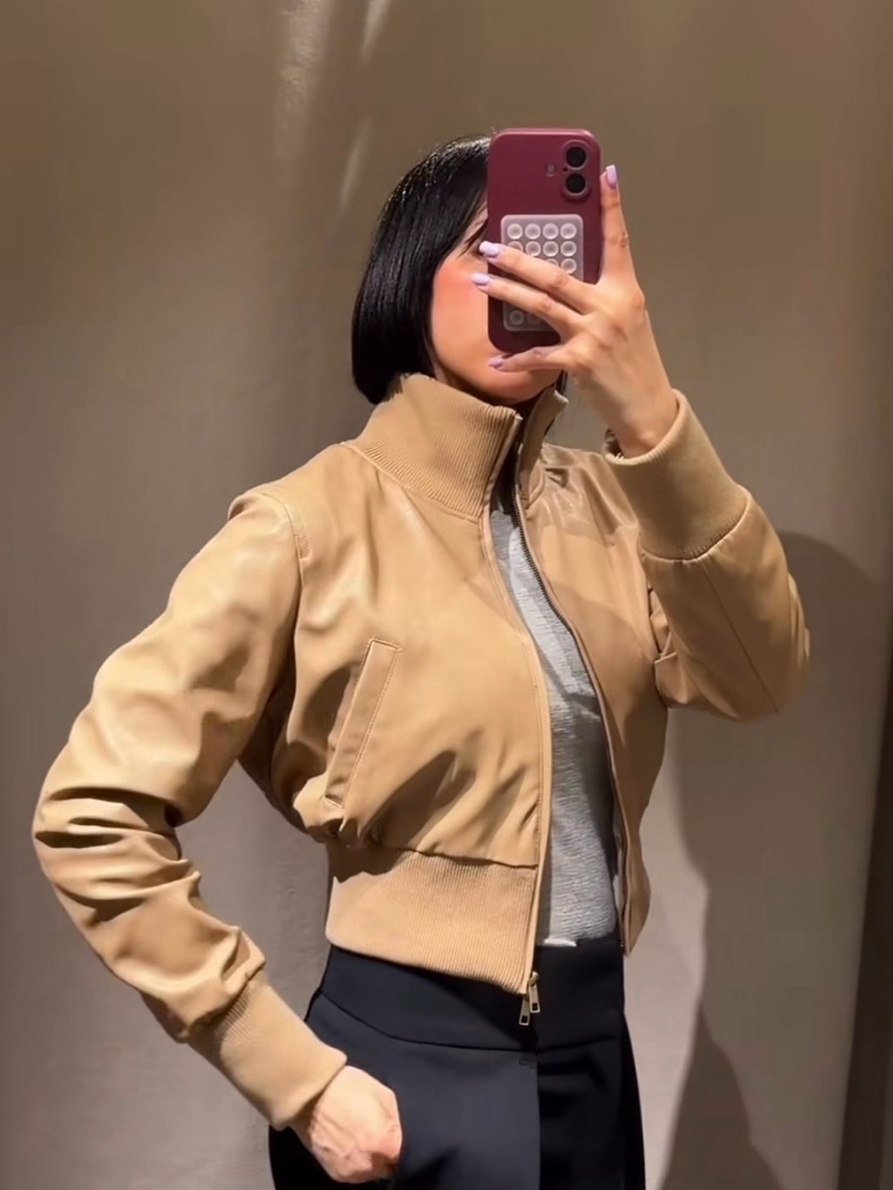 ZARA LEATHER BOMBER JACKET MEDIUM